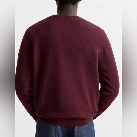 NWOT ZARA Burgundy Cashmere Crewneck Sweater - Picture 2 of 6